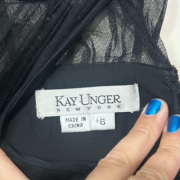 Kay Unger Black Floral Sequin Illusion Shift Dress SIZE 6 - Picture 5 of 6